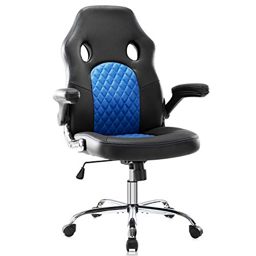 0768481837002 - GAMING CHAIR ERGONOMIC OFFICE CHAIR PU LEATHER COMPUTER CHAIR HIGH BACK DESK CHAIR ADJUSTABLE SWIVEL TASK CHAIR WITH LUMBAR SUPPORT/FLIP-UP ARMRESTS