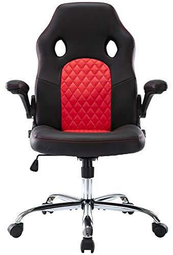 0768492133070 - OFFICE CHAIR COMPUTER TASK DESK EXECUTIVE GAMING CHAIRS ERGONOMIC PU LEATHER HIGH BACK FOR HOME OFFICE CONFERENCE ROOM - FLIP-UP ARMRESTS, BACK SUPPORT, BLACK/RED