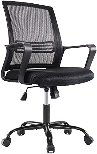0768492191285 - DESK CHAIR ERGONOMIC OFFICE CHAIR MESH COMPUTER CHAIR, HOME OFFICE DESK CHAIRS WITH WHEELS SWIVEL ROLLING CHAIR MID BACK BLACK TASK CHAIR WITH LUMBAR SUPPORT ARMRESTS