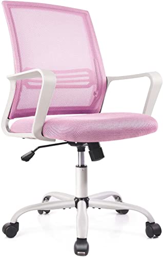 0768492193265 - ERGONOMIC OFFICE CHAIR PINK DESK CHAIR MESH COMPUTER CHAIR HOME OFFICE DESK CHAIRS WITH WHEELS MID BACK TASK CHAIR WITH ARMRESTS LUMBAR SUPPORT