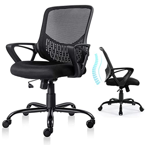 0768492194972 - OFFICE CHAIR ERGONOMIC MESH DESK CHAIR SWIVEL COMPUTER CHAIR MID BACK TASK CHAIR WITH ARMRESTS/HEIGHT ADJUSTABLE/WHEELS FOR HOME OFFICE GAMING