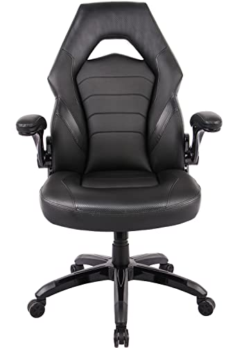 0768492948704 - OFFICE CHAIR, COMPUTER TASK DESK CHAIRS ERGONOMIC PU LEATHER HIGH BACK FOR GAMING HOME OFFICE CONFERENCE ROOM - FLIP-UP ARMRESTS, BACK SUPPORT, BLACK