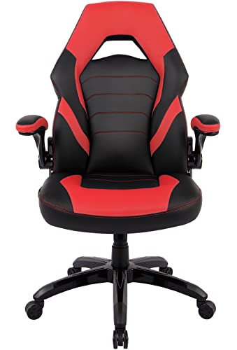 0768492948971 - OFFICE CHAIR, COMPUTER TASK DESK CHAIRS ERGONOMIC PU LEATHER HIGH BACK FOR GAMING HOME OFFICE CONFERENCE ROOM - FLIP-UP ARMRESTS, BACK SUPPORT, BLACK/RED
