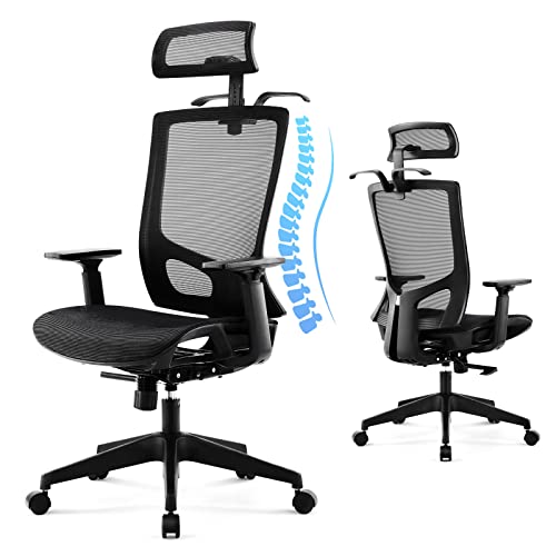0768671237131 - ERGONOMIC OFFICE CHAIR, HIGH BACK BREATHABLE MESH DESK CHAIR ROLLING SWIVEL COMPUTER TASK CHAIR HOME OFFICE CHAIRS WITH 3D ADJUSTABLE HEADREST LUMBAR SUPPORT ARMREST, BLACK