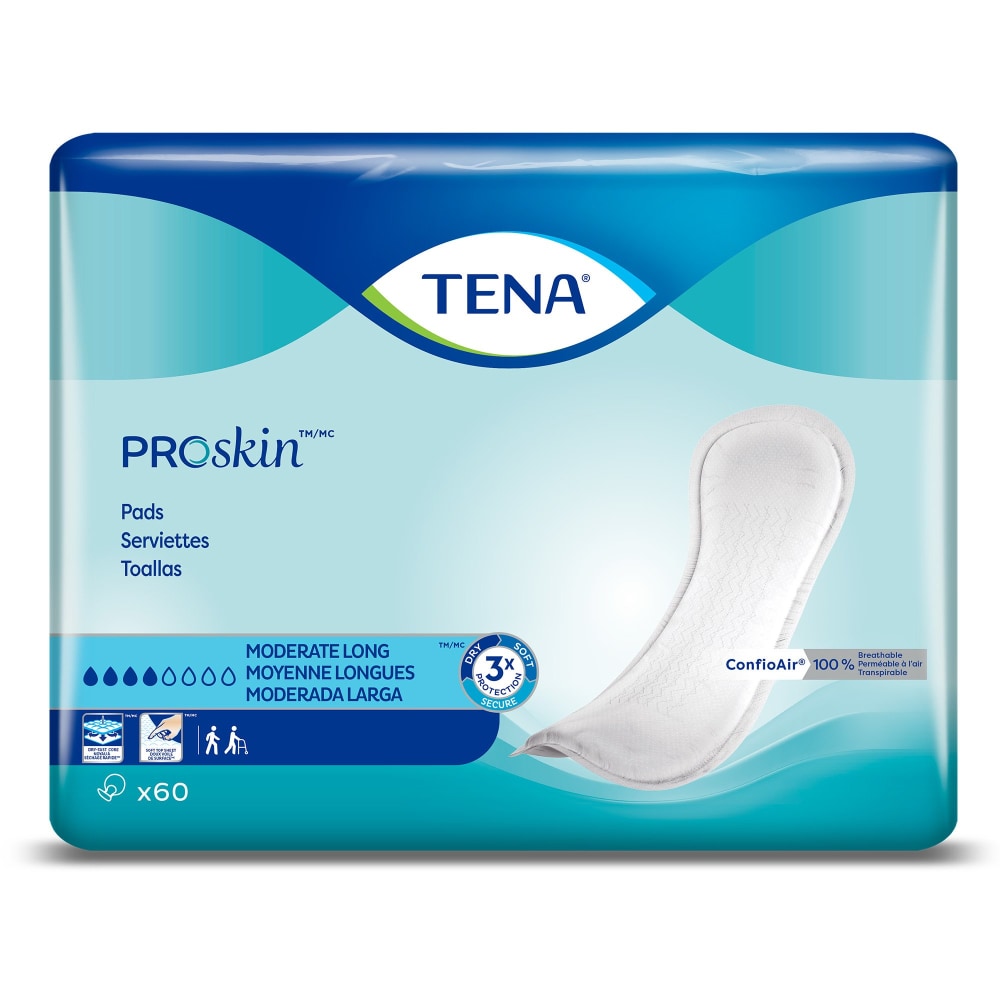 0076870241409 - TENA PROSKIN MODERATE LONG UNISEX INCONTINENT PAD LONG LENGTH 12 L 41409, 60 CT