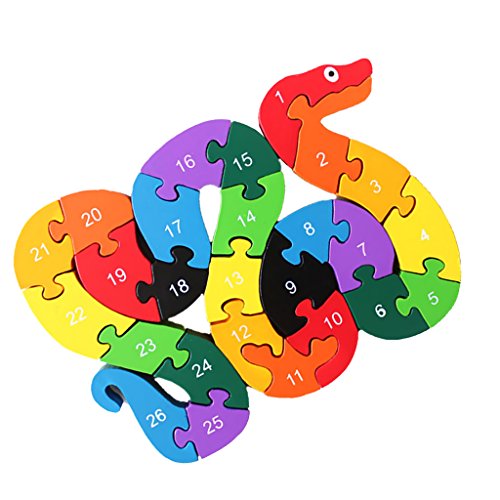 0768855734388 - WOODEN BLOCK TOYS ALPHABET NUMBER BUILDING JIGSAW PUZZLE KIDS CHILDREN GIFTS - SNAKE