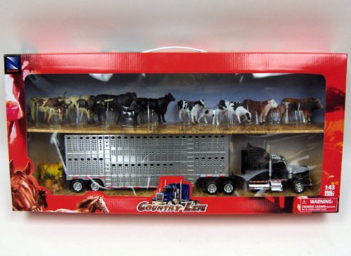 0769294616105 - COUNTRY LIFE - KENWORTH LIVESTOCK TRACTOR TRAILER WITH 10 HEAD OF CATTLE - 1:43 SCALE