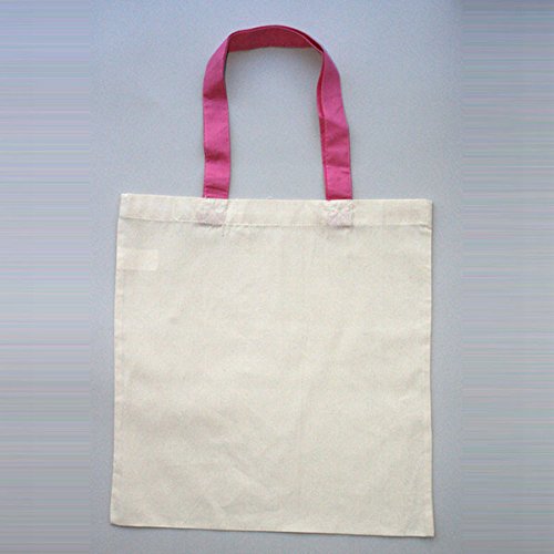 0769401344730 - 3 PACK NATURAL CANVAS COLORED HANDLE TOTE BAGS PARTY FAVOR, ARTS AND CRAFTS (15W 16H) (HOT PINK)