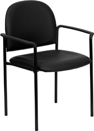 0769471590884 - FLASH FURNITURE BT-516-1-VINYL-GG BLACK VINYL COMFORTABLE STACKABLE STEEL SIDE CHAIR WITH ARMS