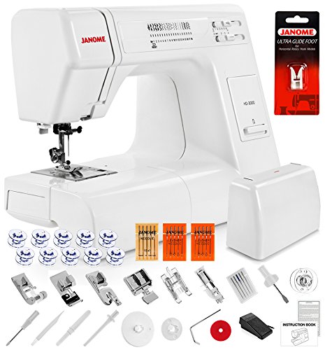 0769498243138 - JANOME HD3000 HEAVY DUTY SEWING MACHINE W/ HARD CASE + ULTRA GLIDE FOOT + BLIND HEM FOOT + OVEREDGE FOOT + ROLLED HEM FOOT + ZIPPER FOOT + BUTTONHOLE FOOT + LEATHER AND UNIVERSAL NEEDLES + MORE!