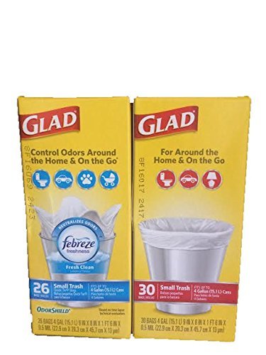 0769498967225 - GLAD SMALL 4 GALLON TRASH BAGS-FEBREZE FRESH CLEAN ODOR SHIELD SCENT AND UNSCENTED-TOTAL 56 BAGS
