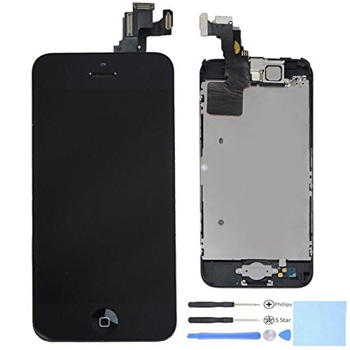 7696081945717 - CELLPPARTS BLACK LCD REPLACEMENT FOR IPHONE 5C LCD SCREEN DIGITIZER FULL ASSEMBLY WITH FRAME + HOME BUTTON SET + FRONT FACING CAMERA SET +EAR SPEAKER SET + REPAIR TOOLS