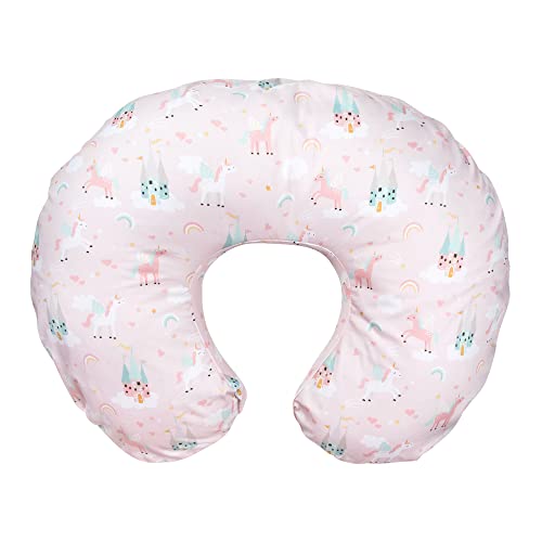 0769662033473 - BOPPY NURSING PILLOW COVER—ORIGINAL | PINK UNICORNS AND CASTLES | COTTON BLEND FABRIC | FITS BOPPY BARE NAKED, ORIGINAL AND LUXE BREASTFEEDING PILLOW | AWAKE TIME ONLY