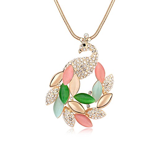 0769700357233 - WOMEN'S CAT'S EYE PEACOCK CHARM PENDANT NECKLACE WITH AUSTRIAN CRYSTAL PARATI(TM) FASHION JEWELRY CRYSTAL GIFT COLLECTIONS, MULTICOLOR