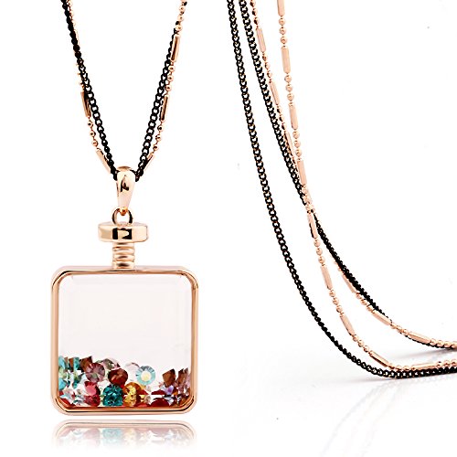 0769700357615 - SQUARE GLASS WISHING DRIFT BOTTLE PENDANT WITH COLORFUL AUSTRIAN CRYSTAL DIAMOND MAGIC PERFUME BOTTLE FLOATING LOVER'S NECKLACE SWEATER CHAIN FOR WOMEN GIRLS PARATI JEWELRY