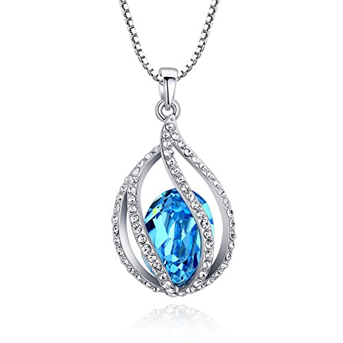 0769700358193 - PARATI(TM) AUSTRIAN CRYSTALS OVAL SHAPE CHARM PENDANT NECKLACE FOR WOMEN FASHION JEWELRY GIFT CHRISTMAS VALENTINE GIFT FOR GIRLS, GIFT BOX PACK, NOT ALLERGIC, OCEAN BLUE