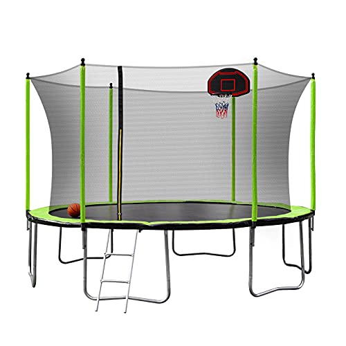 0770264565590 - TATUB 14FT TRAMPOLINE WITH ENCLOSURE NET FOR ADULTS AND KIDS, OUTDOOR TRAMPOLINE WITH SPRING COVER PADDING (GREEN)