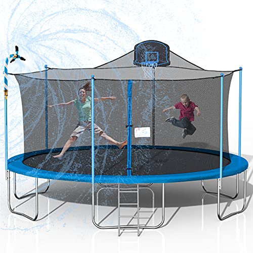 0770264566313 - TATUB 1000LBS 16FT TRAMPOLINE FOR KIDS, OUTDOOR TRAMPOLINE WITH SAFETY ENCLOSURE NET BASKETBALL HOOP AND LADDER, TRAMPOLINE FOR ADULTS (SKY BLUE)