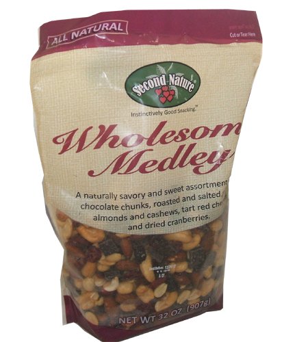 0077034081534 - SECOND NATURE WHOLESOME MEDLEY NUTS AND CHOCOLATE SNACK MIX 32 OUNCE VALUE BAG