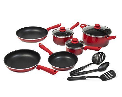 7707231536423 - VICTORIA GRADIENT COLOR NONSTICK 12-PIECE COOKWARE SET WITH GLASS LIDS, RED TO BLACK