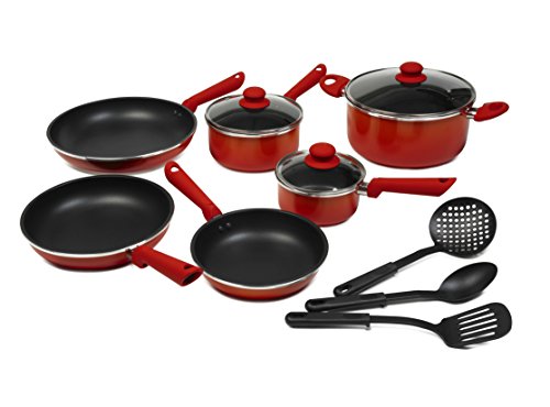 7707231536430 - VICTORIA COLOR GRADIENT NONSTICK 12-PIECE COOKWARE SET WITH GLASS LIDS, DIFFUSSED COLOR LINE, ORANGE TO RED