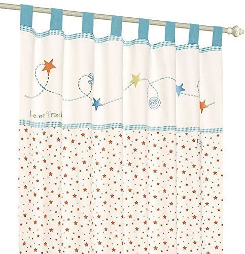 0771948018319 - FOREVER FRIENDS BY IZZIWOTNOT (LITTLE STAR) LINED TAB TOP CURTAIN PAIR - BLUE COLOUR PURE COTTON BY FOREVER FRIENDS