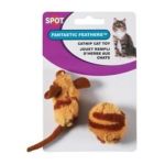 0077234027523 - TIGER STRIPE WITH FEATHERS MOUSE AND BALL CAT TOY 2 PACK