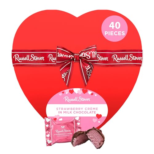 0077260113399 - RUSSELL STOVER MILK CHOCOLATE STRAWBERRY CREME VALENTINES DAY CHOCOLATE HEART BOX, 40 PCS (22.5 OZ)