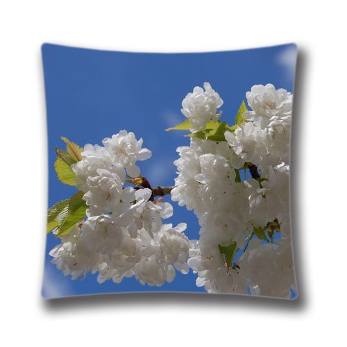 7731208826514 - DECORATIVE THROW PILLOW CASE CUSHION COVER WHITE CHERRY BLOSSOM TREE-CR26335 PATTERN SQUARE 18,TWIN SIDES