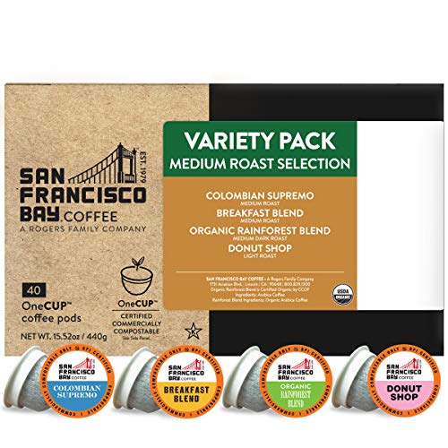 0077324350029 - SF BAY COFFEE ONECUP MEDIUM ROAST VARIETY PACK 40 CT COMPOSTABLE COFFEE PODS, K CUP COMPATIBLE INCLUDING KEURIG 2.0