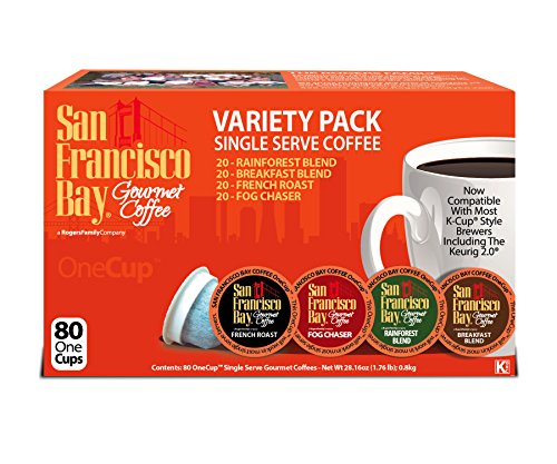 0077324480016 - SAN FRANCISCO BAY ONECUP VARIETY PACK COFFEE - 80 COUNT ONECUP FOR K-CUP BREWER - CAFFEINATED - BREAKFAST BLEND RAINFOREST FOG CHASER FRENCH ROAST