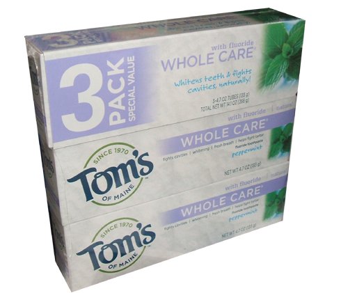 0077326831533 - TOM'S OF MAINE WHOLE CARE TOOTHPASTE WITH FLOURIDE PEPPERMINT FLAVOR 4.7 OUNCE TUBE (PACK OF 3)