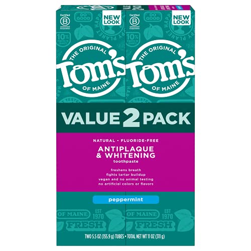 0077326833971 - TOMS OF MAINE FLUORIDE-FREE ANTIPLAQUE & WHITENING NATURAL TOOTHPASTE, PEPPERMINT, 5.5 OZ. 2-PACK (PACKAGING MAY VARY)