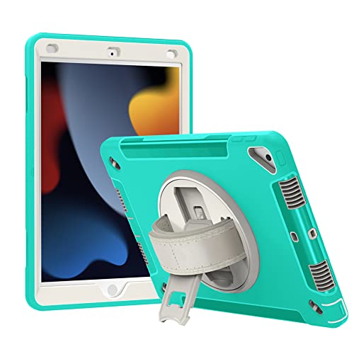 7752659653207 - CASE FOR IPAD 9TH GENERATION/IPAD 8TH GENERATION/IPAD 7TH GENERATION, WITH PENCIL HOLDER 360 ROTATING HAND STRAP/STAND/HEAVY DUTY CASE FOR IPAD 10.2 INCH 2021/2020/2019,MINT GREEN