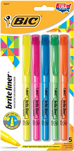 0775487150752 - BIC BRITE LINER HIGHLIGHTERS, CHISEL TIP, ASSORTED COLORS, 5-COUNT