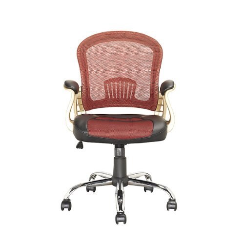 0776069996133 - CORLIVING LOF-258-O EXECUTIVE OFFICE CHAIR, BLACK LEATHERETTE AND RED MESH
