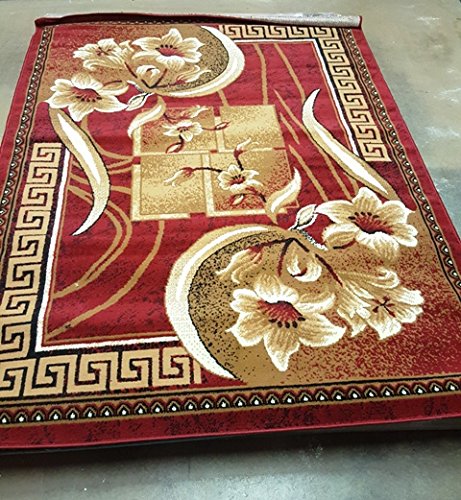 0776116670290 - 6121 LUXURY MODERN AREA RUGS 5X8 RUG RED AND CREAM FLOWER CARPET LIVING ROOM RUGS RED DINING ROOM CARPET NEW