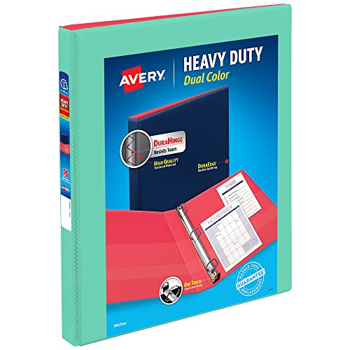 0077711178816 - AVERY HEAVY-DUTY DUAL COLOR 3 RING BINDER, 1/2 INCH SLANT RINGS, MINT/CORAL VIEW BINDER