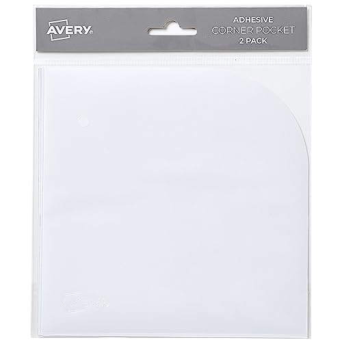 0077711737150 - AVERY CORNER POCKETS, 6 X 6, TRANSLUCENT POCKETS FOR PLANNERS AND NOTEBOOKS, 2 ADHESIVE POCKETS TOTAL