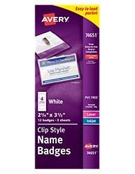 0077711746008 - AVERY POLY CLIP SYTLE WHITE NAME BADGE, 2-1/4  X 3-1/2, TOP-LOADING, 12 PACK