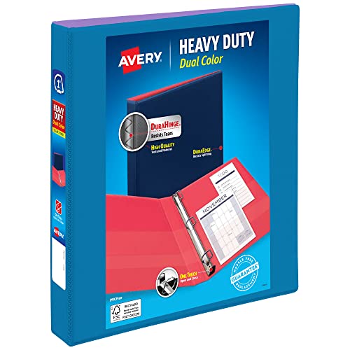 0077711798991 - AVERY DUAL COLOR HEAVY-DUTY VIEW BINDER, POOL BLUE/LAVENDER, 1 SLANT RINGS, HOLDS 250 SHEETS