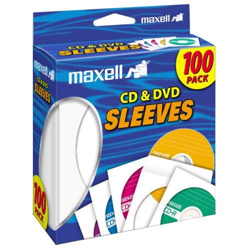 0777786412838 - MAXELL BLANK MEDIA, CD/DVD PAPER SLEEVE 100-PACK - WHITE