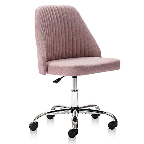 7780931172993 - HOME OFFICE CHAIR, MODERN TWILL FABRIC CHAIR ADJUSTABLE DESK CHAIR MID-BACK TASK CHAIR ERGONOMIC EXECUTIVE CHAIR-PINK