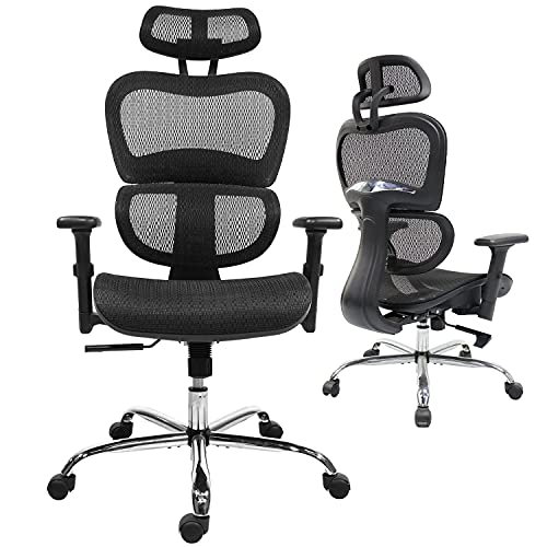 7780969029047 - OFFICE CHAIR ERGONOMIC, COMPUTER GAMING CHAIRS WITH HEADREST, HOME OFFICE DESK CHAIR MESH HIGH BACK WITH ADJUSTABLE ARMRESTS AND 3D LUMBAR SUPPORT, SWIVEL ROLLING TASK CHAIR (BLACK, MODERN)