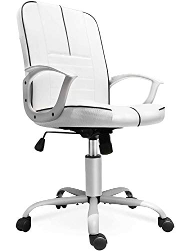 7780969029511 - HOME OFFICE CHAIR, ERGONOMIC COMPUTER DESK CHAIRS, BONDED LEATHER SWIVEL ROLLING TASK CHAIR MID BACK, MANAGERIAL EXECUTIVE CHAIRS (WHITE, CLASSIC)