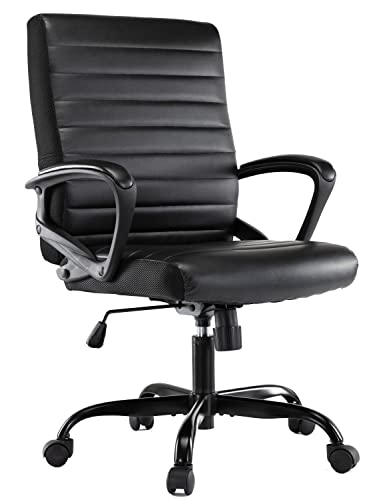 7780969029535 - HOME OFFICE CHAIR, ERGONOMIC COMPUTER CHAIRS, BONDED LEATHER SWIVEL ROLLING TASK DESK CHAIR, MANAGERIAL EXECUTIVE CHAIRS (COAL BLACK)