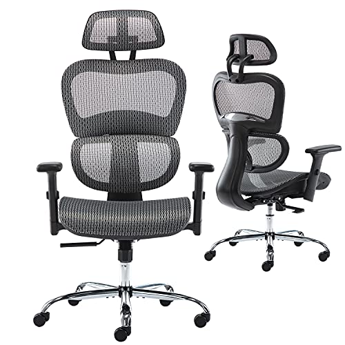 7780969029559 - OFFICE CHAIR ERGONOMIC, COMPUTER GAMING CHAIRS WITH HEADREST, HOME OFFICE DESK CHAIR MESH HIGH BACK WITH ADJUSTABLE ARMRESTS AND 3D LUMBAR SUPPORT, SWIVEL ROLLING TASK CHAIR (GRAY, MODERN)