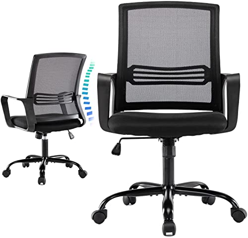 7780969029719 - HOME OFFICE DESK CHAIR, ERGONOMIC MESH COMPUTER CHAIR, MID BACK ROLLING SWIVEL ADJUSTABLE TASK CHAIR WITH ARMRESTS