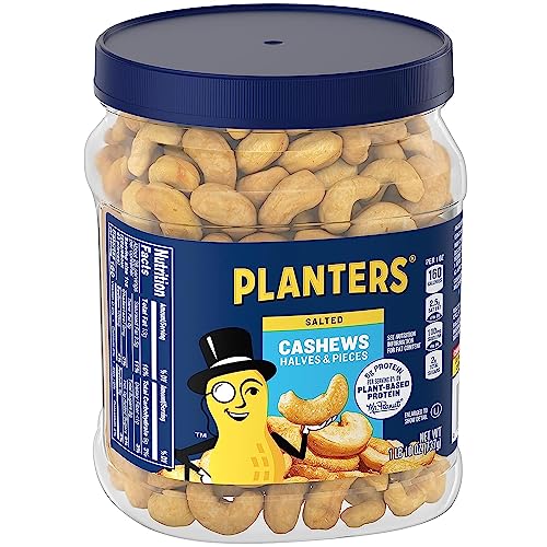 0778554202842 - PLANTERS SALTED CASHEW HALVES & PIECES, PARTY SNACKS, PLANT-BASED PROTEIN, 26 OZ CANISTER