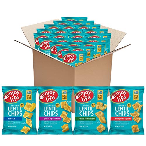 0778554952938 - ENJOY LIFE LENTIL CHIPS VARIETY PACK, DAIRY FREE CHIPS, SOY FREE, NUT FREE, NON GMO, VEGAN, GLUTEN FREE, 24 BAGS (0.8 OZ)